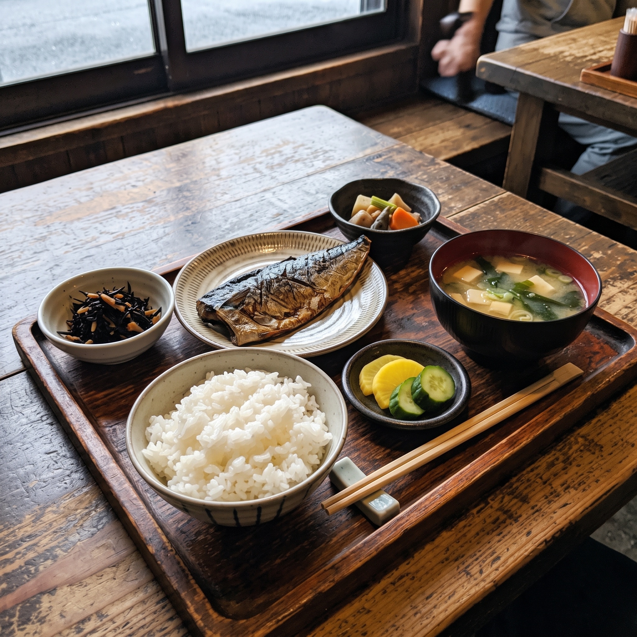 明るさと色合いを整えた焼き魚定食